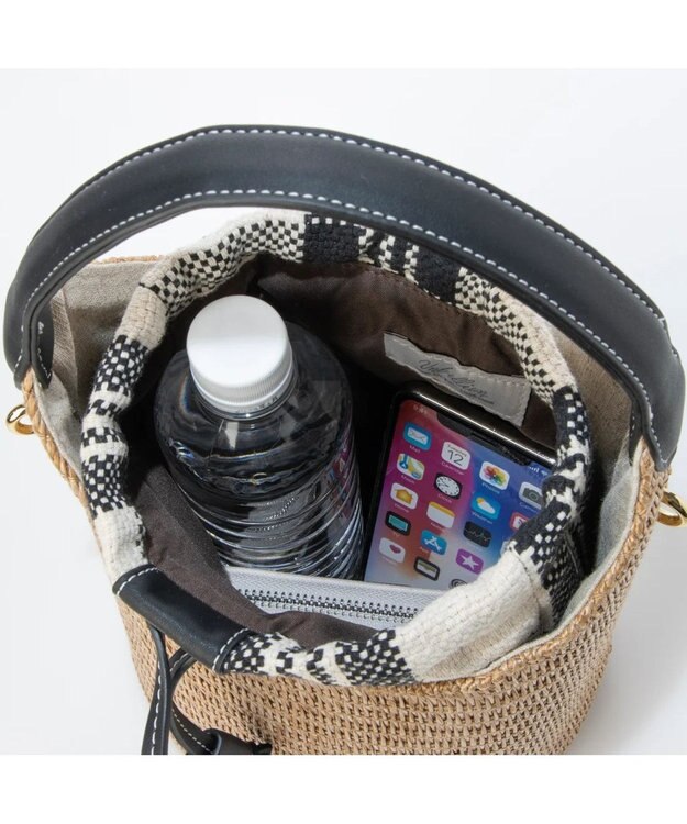 UNBILLION cachecache ジャガード巾着付きポリプロピレンバケツバッグ ブラック