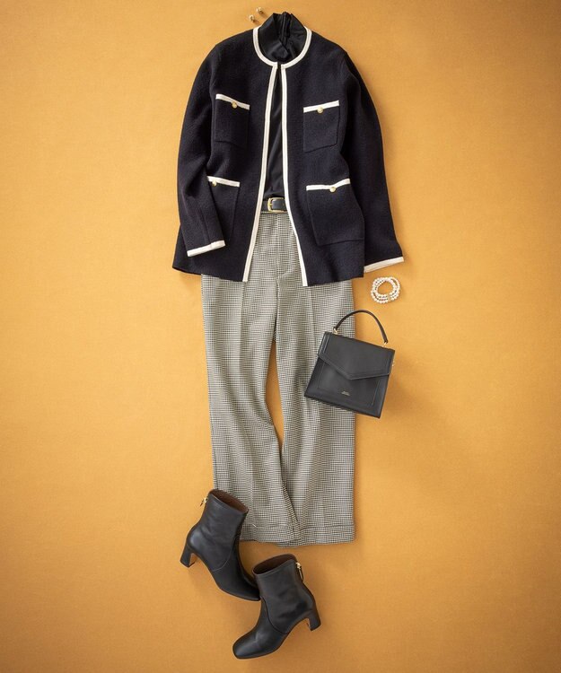 23区 L ミニブークレ ニットジャケット ブラック系1