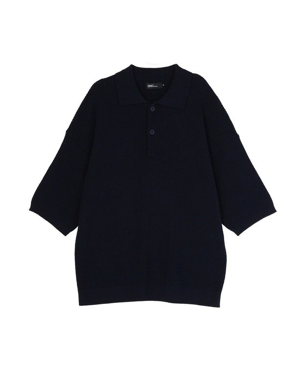 CRAFT STANDARD BOUTIQUE 透かし編み半袖ニットポロシャツ Navy