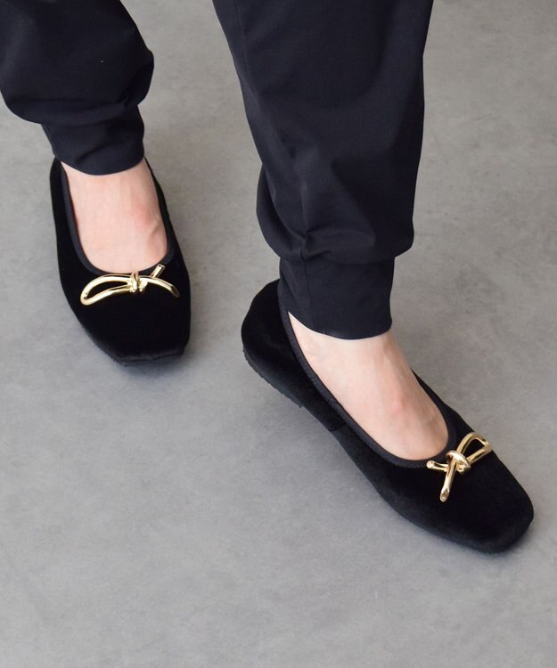 Bridget Birkin 【PARADIS COULEUR】スクエアトウメタルリボンバレエシューズ ブラック雑材