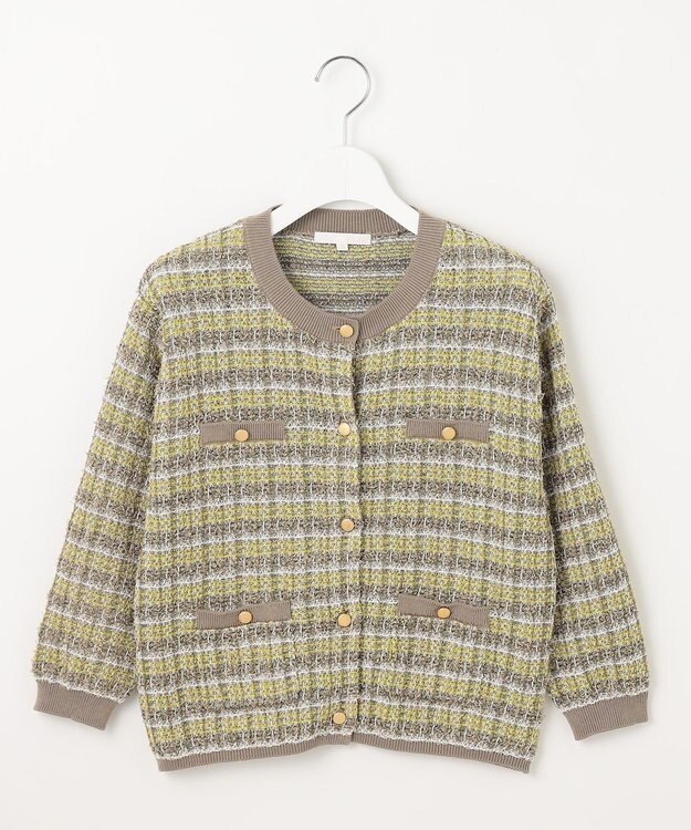 自由区 【洗える】カラーミックスツイードニット カーディガン シトロン系