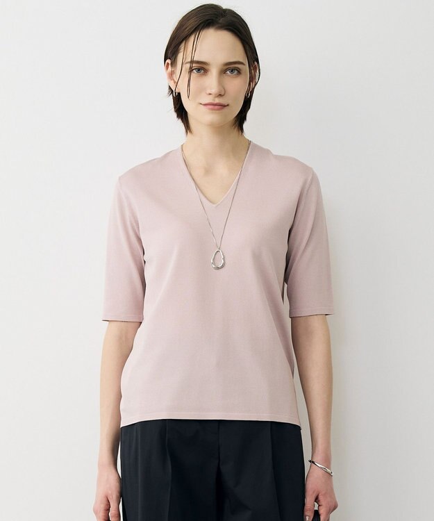 ICB L 【先行予約・WEB限定カラーあり】 シンセティックハイゲージ 半袖Vネックニット ピンク