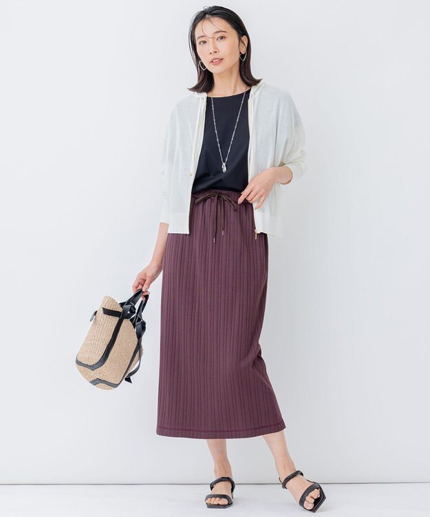 23区 【洗える】シアーコットンナイロン ニットパーカー ホワイト系