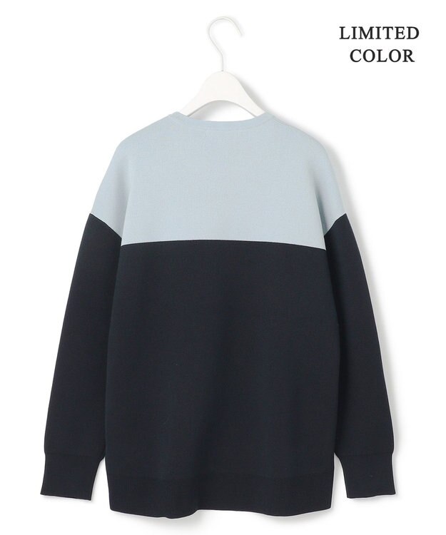 ICB 【WEB限定カラーあり・洗える】コットンポリエステルスムース  ニットプルオーバー サックスブルー×ネイビー系［WEB限定］