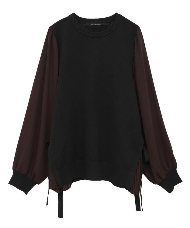 YECCA VECCA サイドプリーツ異素材MIXプルオーバー Black