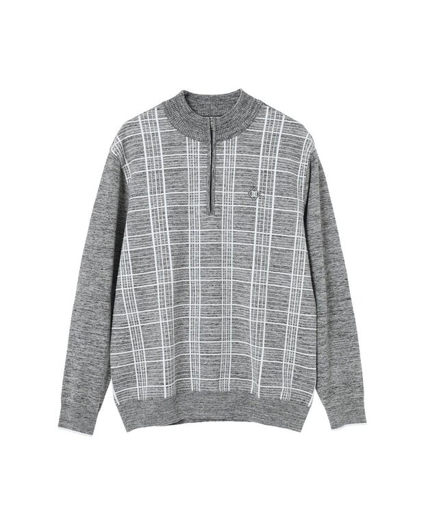 DAKS DAKS GOLF ハーフジップ チェックニット グレー