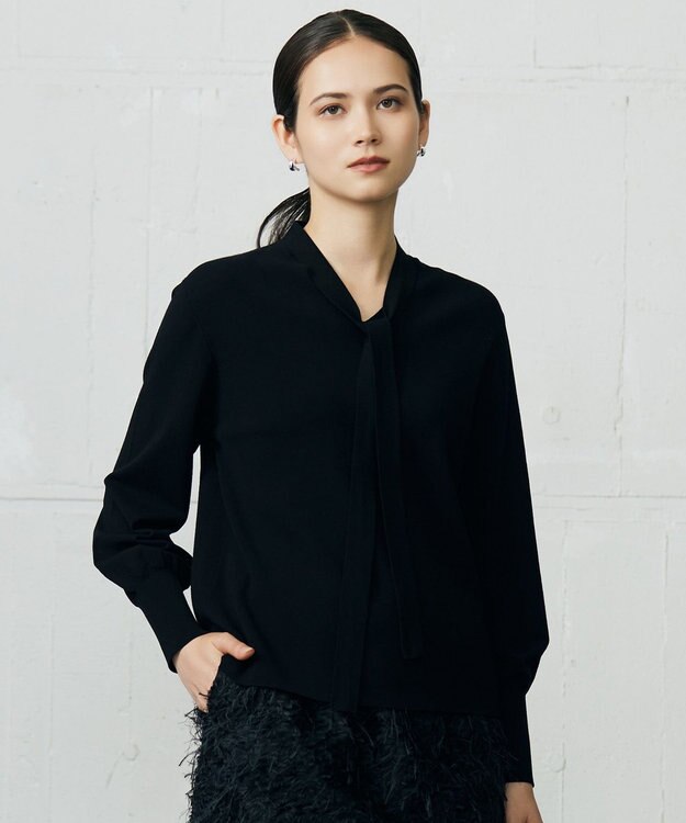 自由区 L レーヨンストレッチブラウスライク ニット ブラック