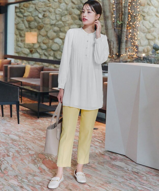 Tiaclasse 【スマート裏起毛・新色追加】 ピンタックシャツチュニック オフホワイト