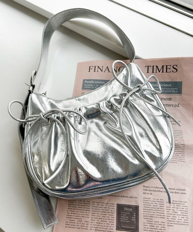 WEGO リボンデザインバッグ シルバー