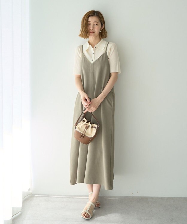 YECCA VECCA 【前後2way】レースアップキャミワンピース Khaki