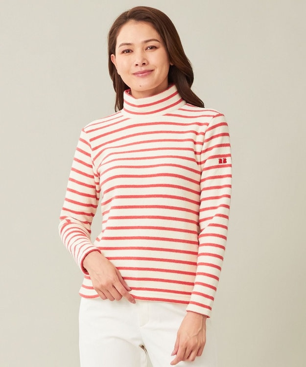 23区GOLF 【WOMEN】リングヤーン ボーダーモックネックシャツ ローズ系1