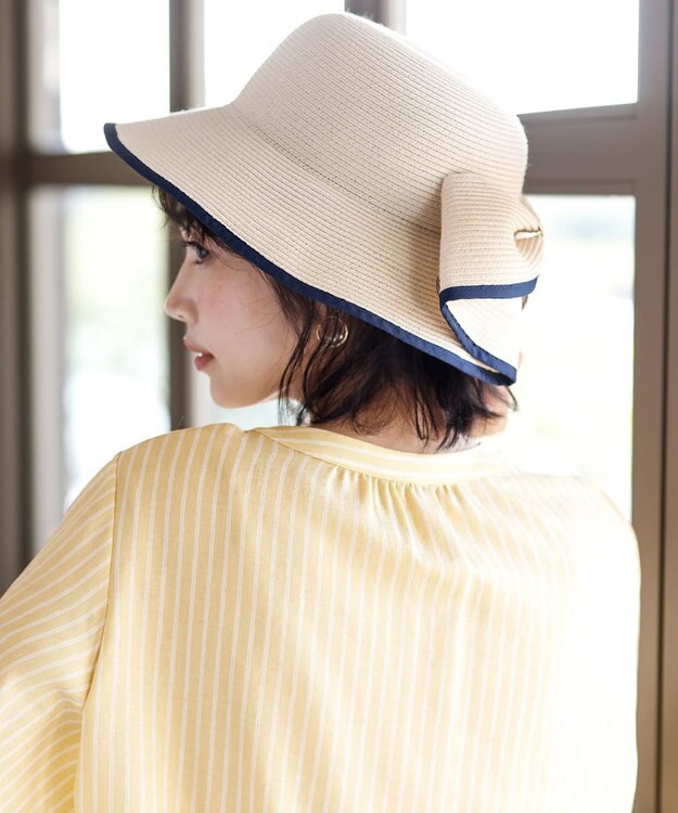 ANY SIS リボンブレード ハット アイボリーベージュ×ネイビー