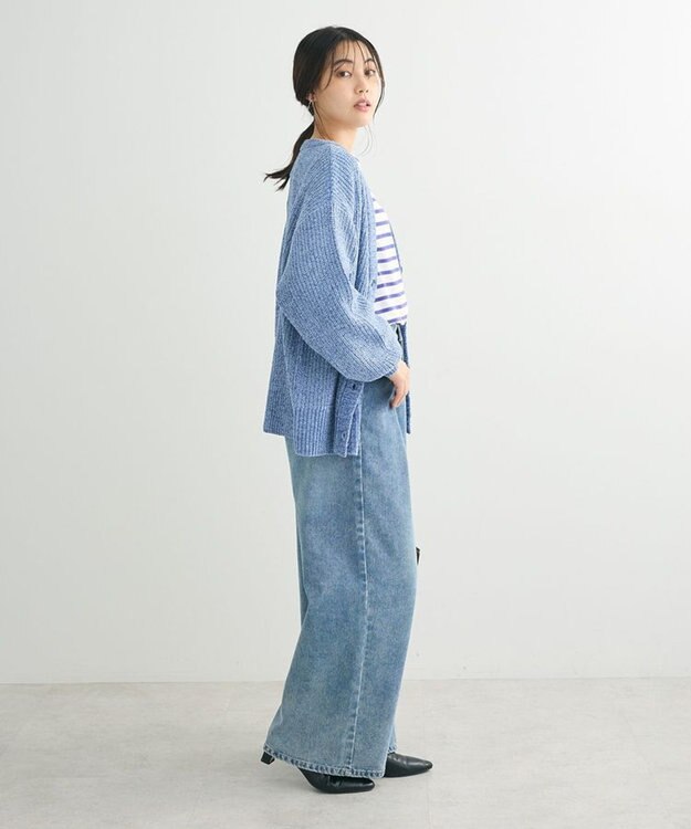 Green Parks ベロアモールＶネックカーディガン Sax