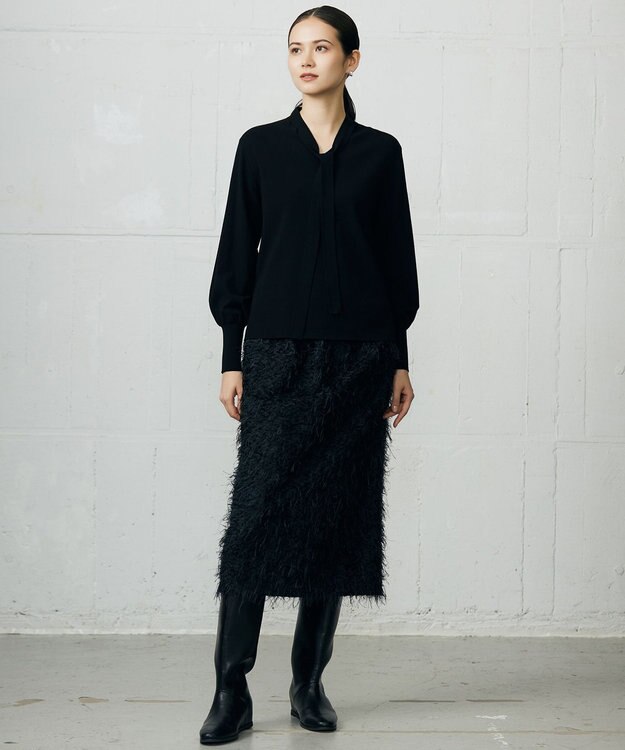 自由区 L レーヨンストレッチブラウスライク ニット ブラック