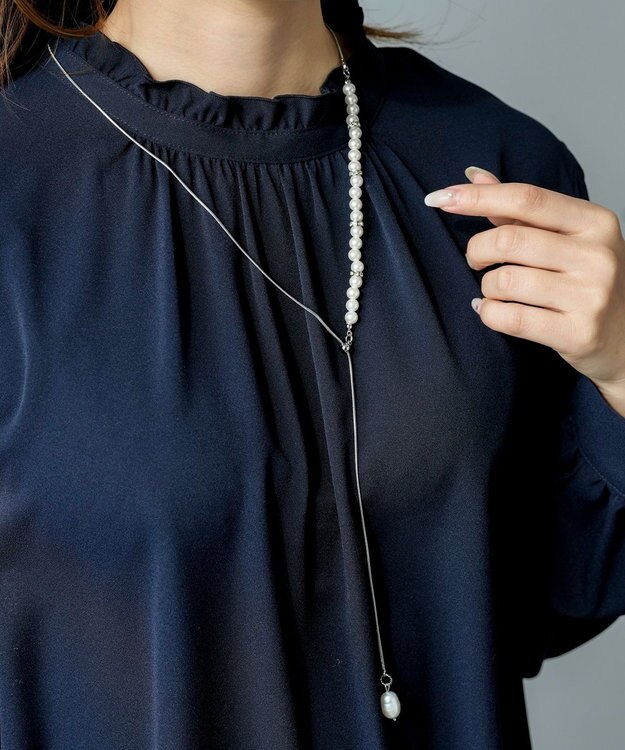 ANY SIS パール調ラリエット ネックレス シルバー