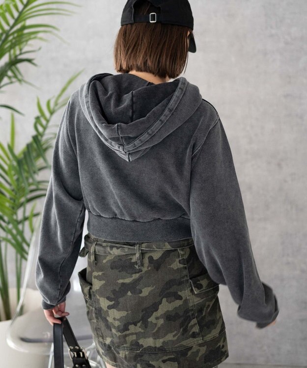 WEGO ロゴアシッドウォッシュパーカー スミクロ