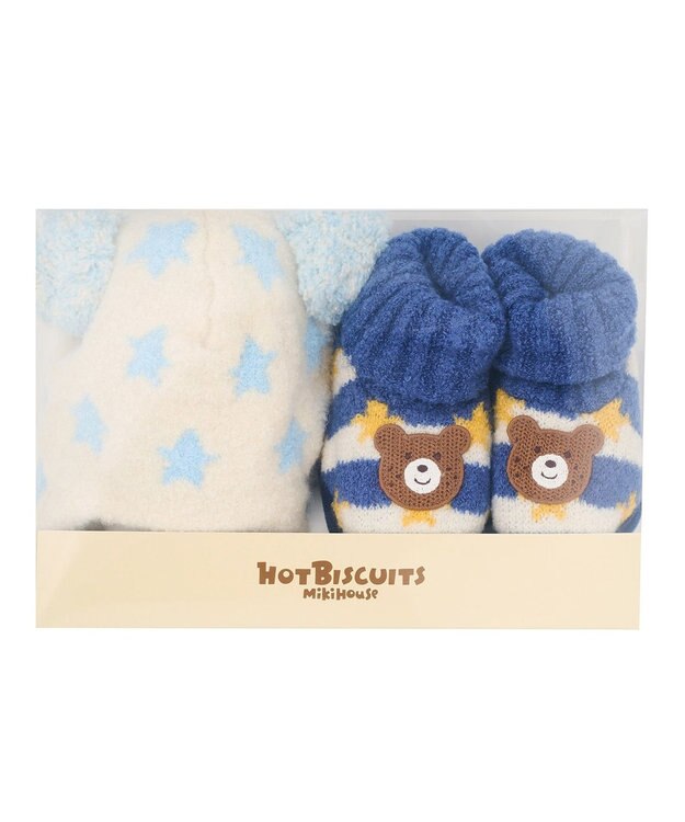MIKI HOUSE HOT BISCUITS ニット小物ギフトセット【クリアケース付き】 ブルー