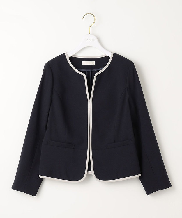 ANY SIS 【洗える】ドビーライト ジャケット ネイビー×アイボリー