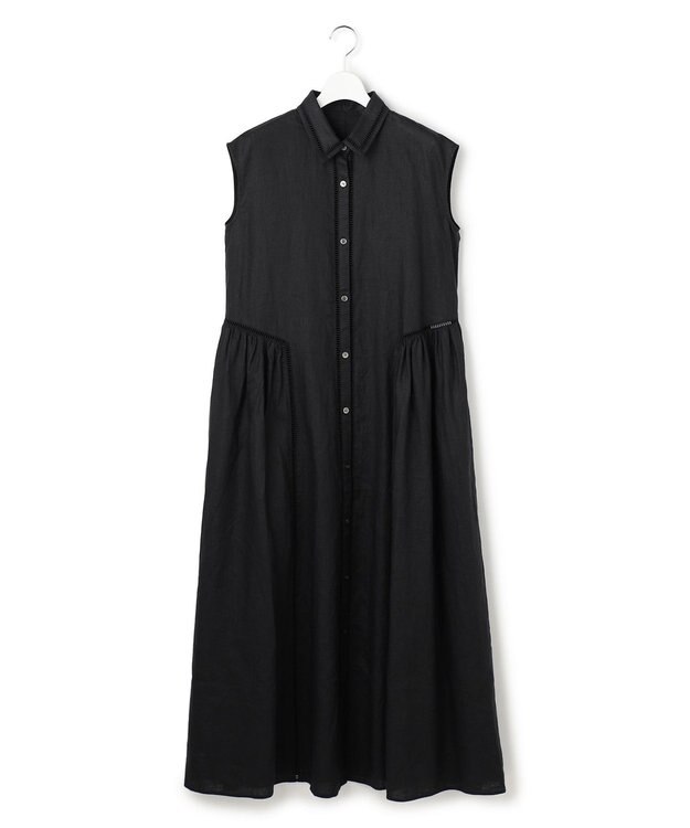 23区 【GOLD LABEL】ノーザンリネン ハシゴレース シャツワンピース ブラック系