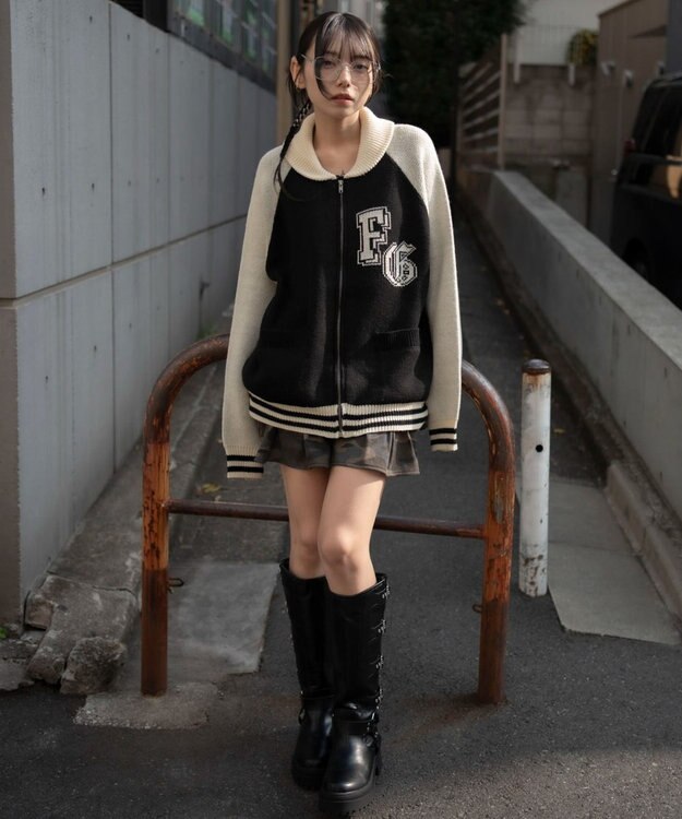 WEGO 【ユニセックス着用ITEM】グラフィックZIPニットブルゾン ブラックその他