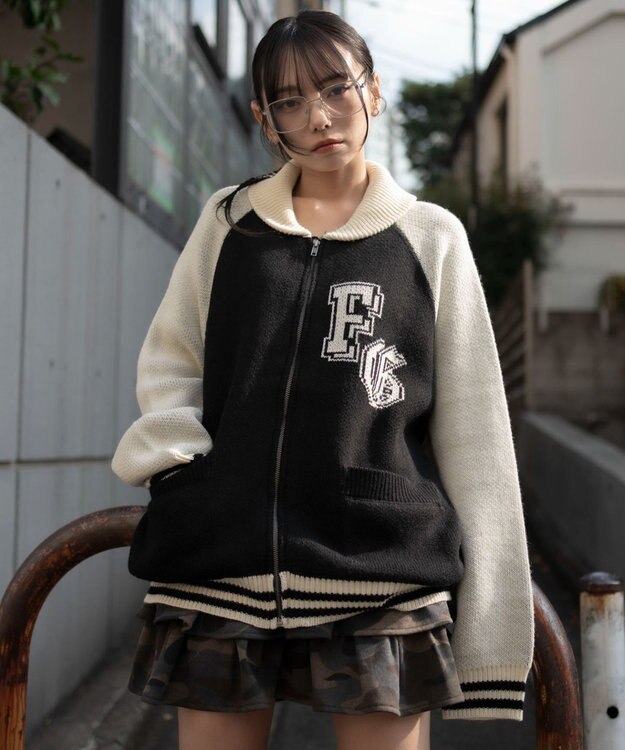 WEGO 【ユニセックス着用ITEM】グラフィックZIPニットブルゾン ブラックその他