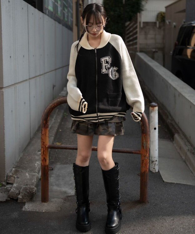 WEGO 【ユニセックス着用ITEM】グラフィックZIPニットブルゾン ブラックその他