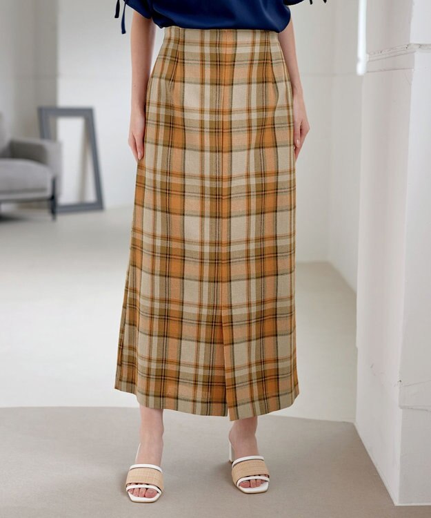 Tiaclasse 【洗える】カラミチェックスカート オレンジ