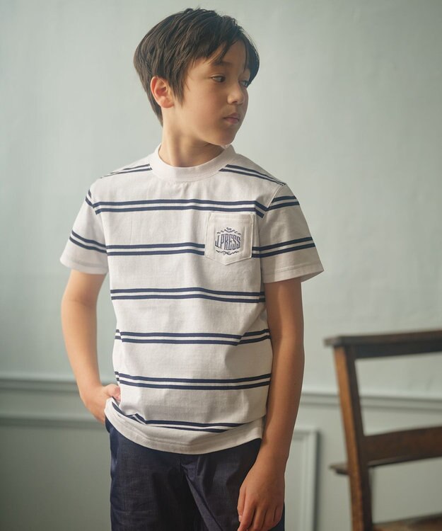 J.PRESS KIDS 【110-130cm】ハウス刺繍ボーダー Ｔシャツ ホワイト系1