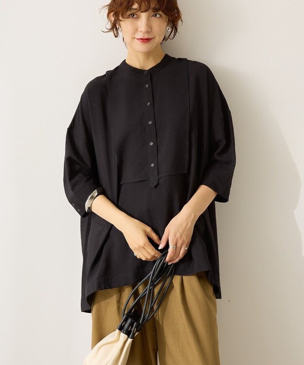 AMERICAN HOLIC 【WEB限定】接触冷感バンドカラーシャツチュニック Black