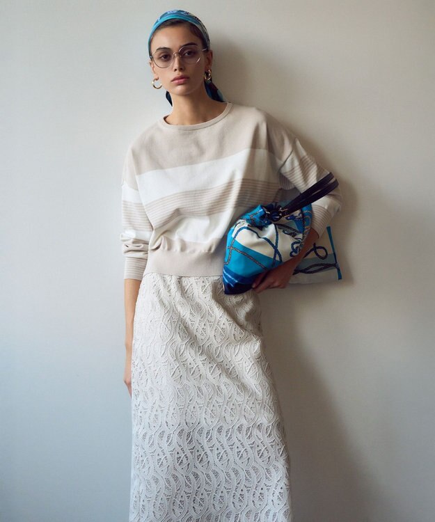 23区 【洗える】ジオメトリックレース Iライン スカート ベージュ系