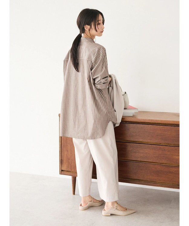 CRAFT STANDARD BOUTIQUE バンドカラーシャツ Stripe Brown