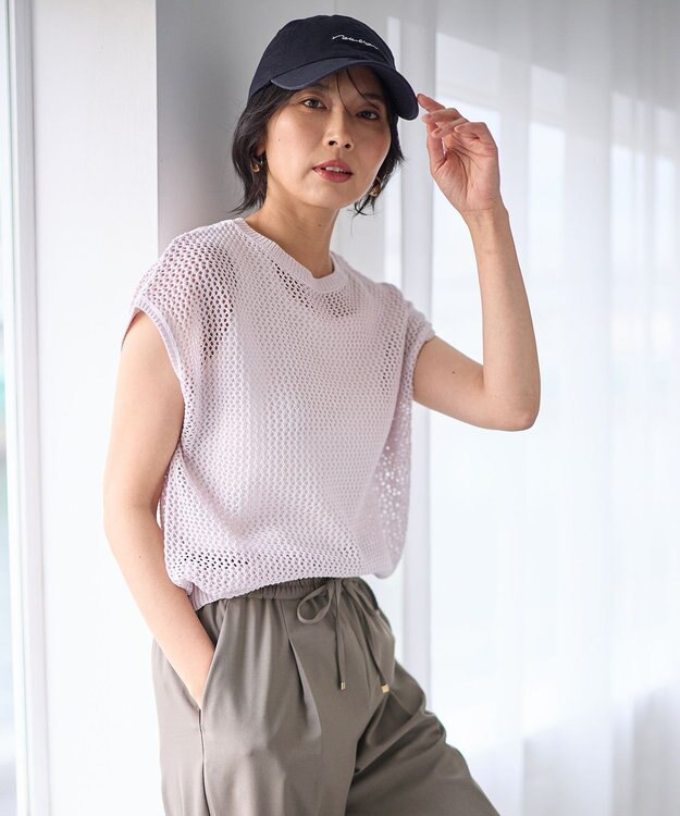 ANY フレンチスリーブメッシュニット ラベンダー