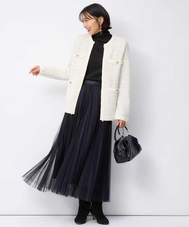 23区 L 【洗える】チュール プリーツ スカート ブラック系