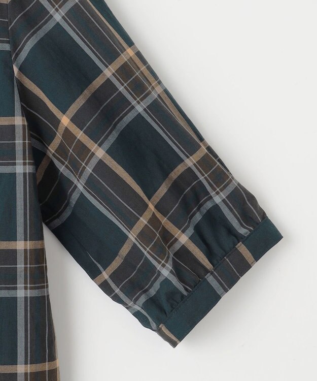 J.PRESS LADIES 【洗える】シアーマドラス バンドカラー ブラウス ダークグリーン系3