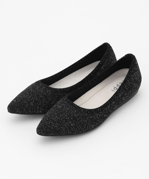 steppi 【洗える/撥水】グリッター ポインテッド パンプス ブラック×シルバー ラメ