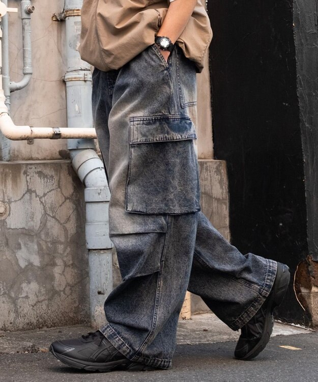 WEGO 【ユニセックス着用ITEM】デニムイージーカーゴパンツ デニム中濃加工色