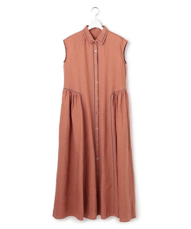 23区 【GOLD LABEL】ノーザンリネン ハシゴレース シャツワンピース オールドローズ系