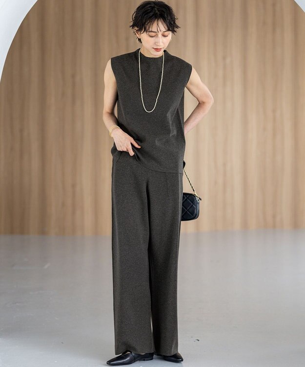 23区 L 【洗える/吊り干しOK】ヴィスコースストレッチ ノースリーブ ニット グレー系