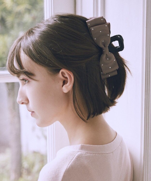 Maison de FLEUR ビジューグログランリボンバンスクリップ Brown