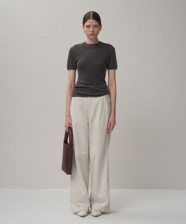 ATON SILK BLENDED CIRCULAR RIB | フィットレイヤードＴシャツ CHARCOAL GRAY