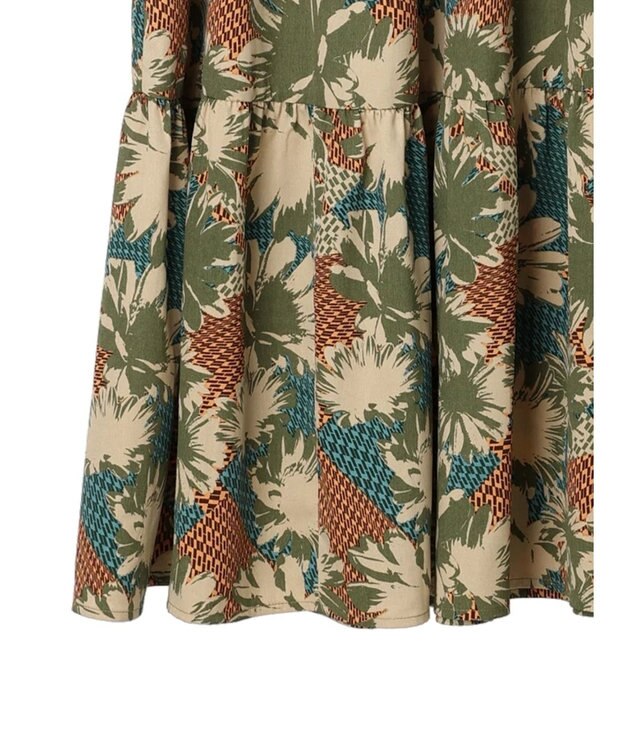 Green Parks ■ＥＳＣＡＲ　フラワーＭＩＸｐｔティアードワンピース Khaki