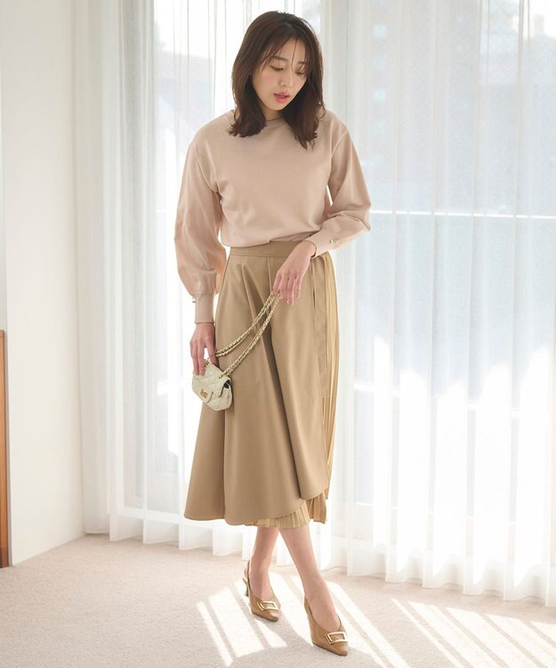 Feroux 【洗える】プリーツコンビ スカート ベージュ系