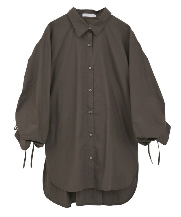 Green Parks イージーケア袖シャーリングシャツ Brown