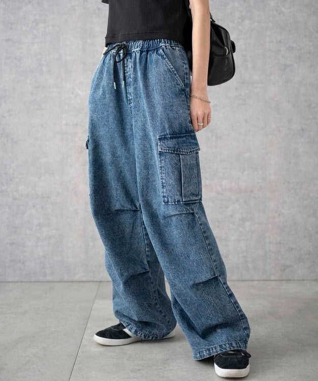 WEGO デニムパラシュートカーゴパンツ デニム中濃色
