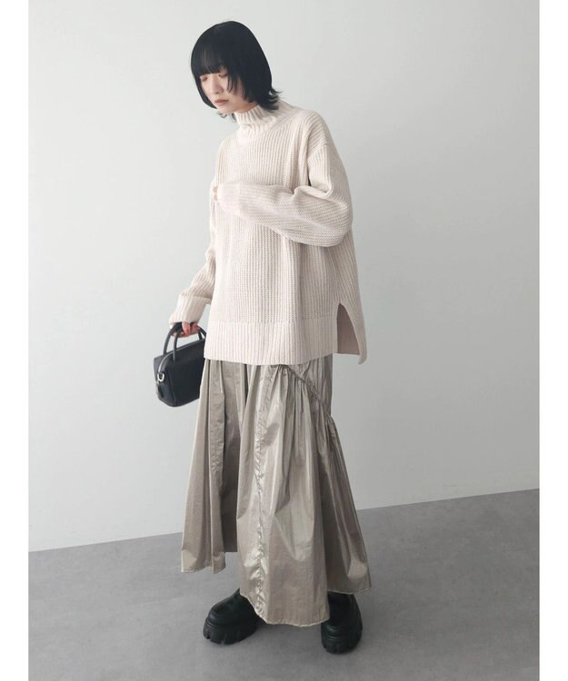 Green Parks ｍｏｋｏモール畦ニット前後差プルオーバー Off White