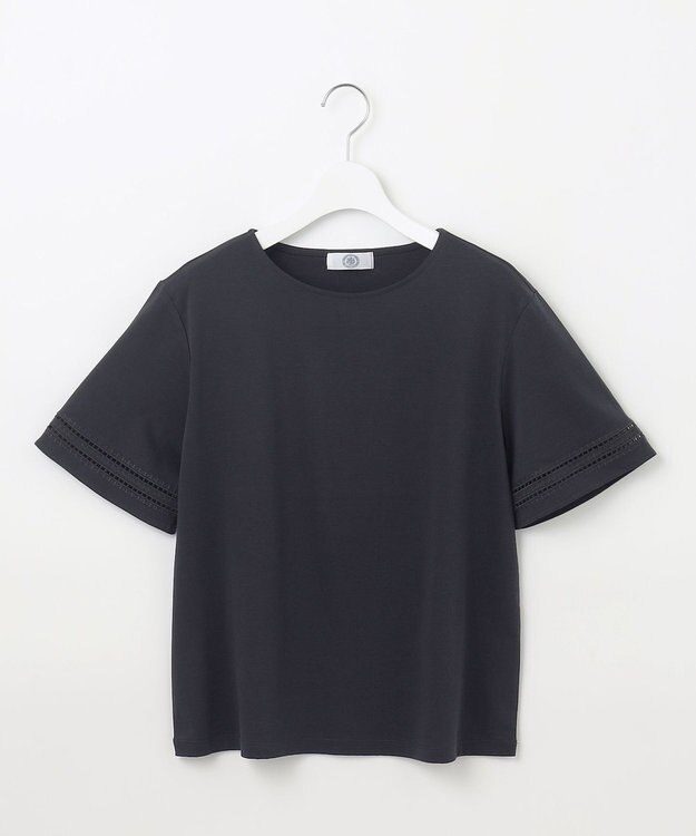 J.PRESS LADIES L 【接触冷感】コットンスムース 刺繍スリーブ カットソー ネイビー系