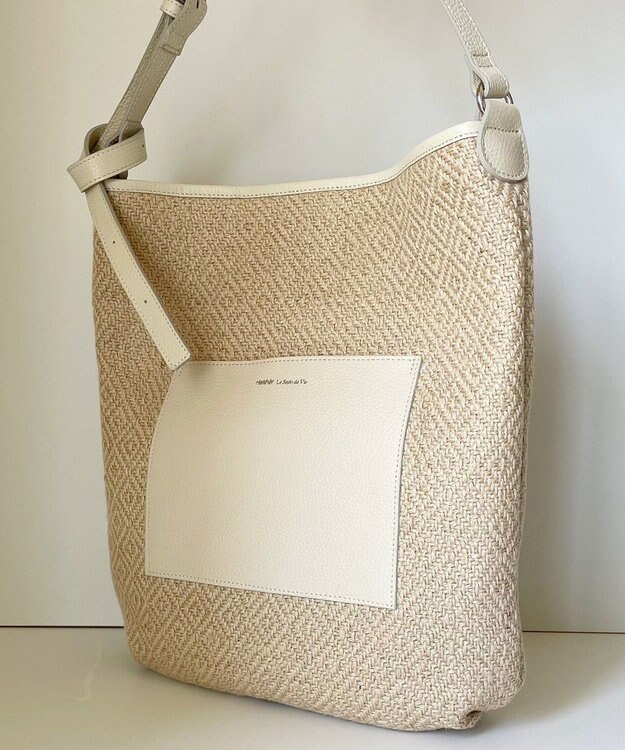 Hekhèr Le Style de Vie 【日本製 / A4サイズ対応 / 3WAY】ジュート×牛革 ショルダーバッグ large ホワイト