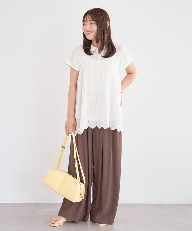 Green Parks ＳＥＴ２点刺しゅうキャミ＋シャツ Off White