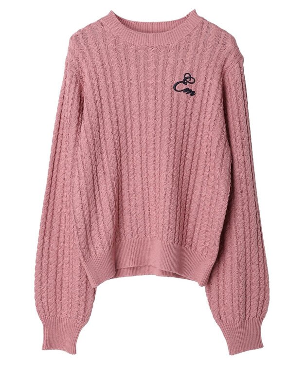 earth music&ecology 刺繍入りケーブルニットプルオーバー Pink