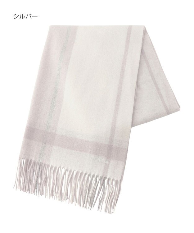 MOONBAT FURLA ウール超大判ブロックチェックラメストール/幅70cm シルバー